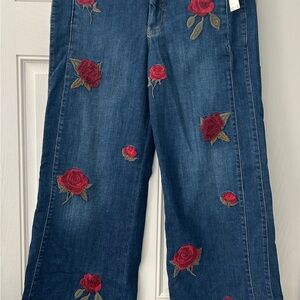 Maeve Blue Jeans with Red Floral Embroidery  By Anthropologies